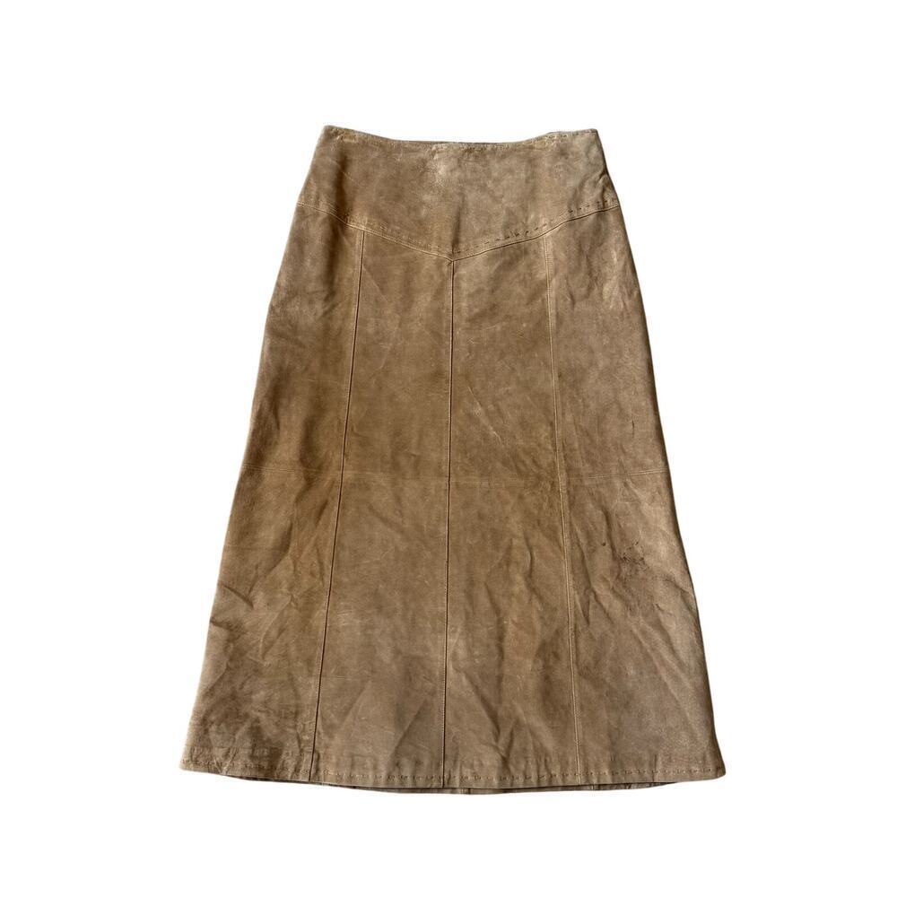 Vintage COUNTRY SHOP Genuine Leather Suede Beige Tan Maxi Skirt Women's Size 10